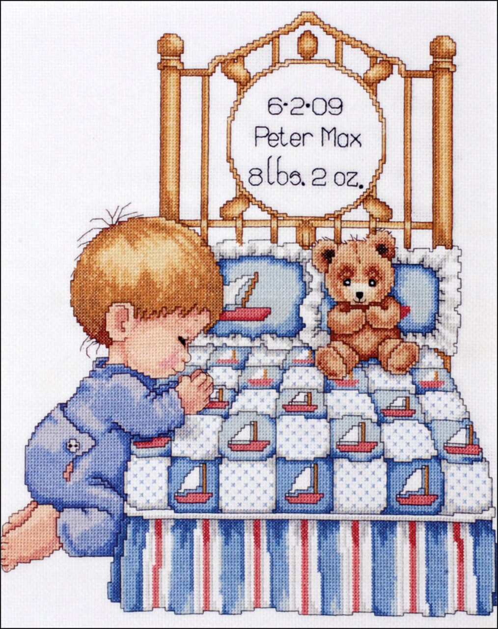 DIY Tobin Bedtime Prayer Boy Baby Birth Record Counted Cross Stitch Kit 11x14
